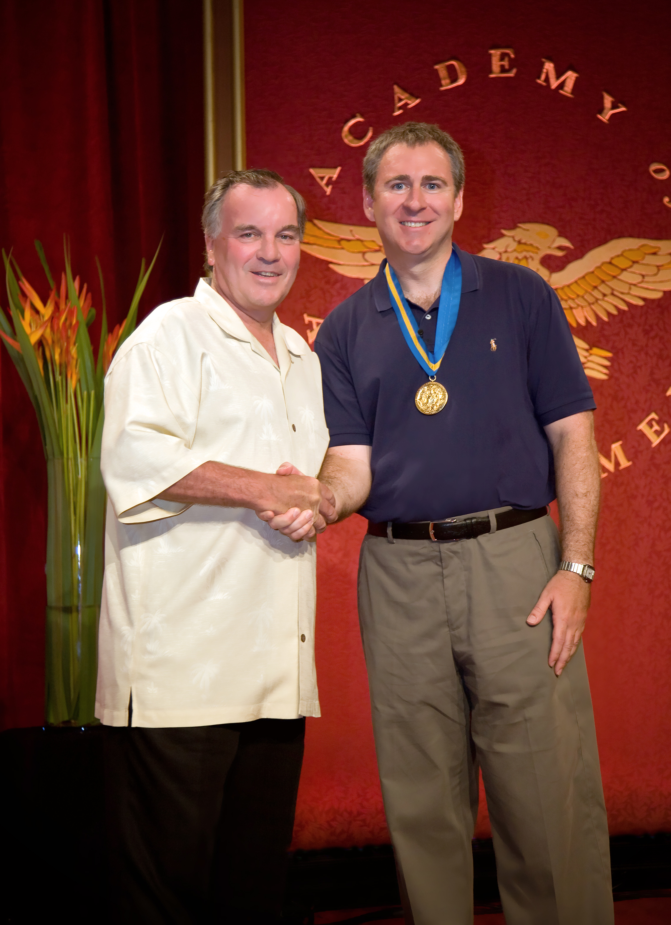 Chicago Mayor Richard M. Daley congratulates financier Kenneth Griffin on his induction into the Academy.